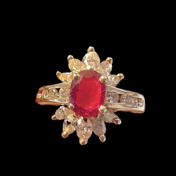 Genuine 14K Ruby & Diamond Ring - Size 6.5 - Vintage - Picture 3 of 12